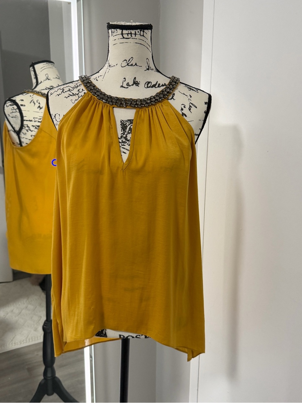 BCBGMaxAzria Mustard Halter Beaded Neck Camisole